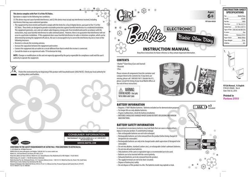 Mattel Girl tech Barbie Glam Diary instruction manual Mattel Girl tech Barbie Glam Diary instruction manual