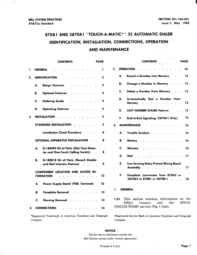 AT&T BELL SYSTEM Touch-A-Matic 870A1 Instruction manual