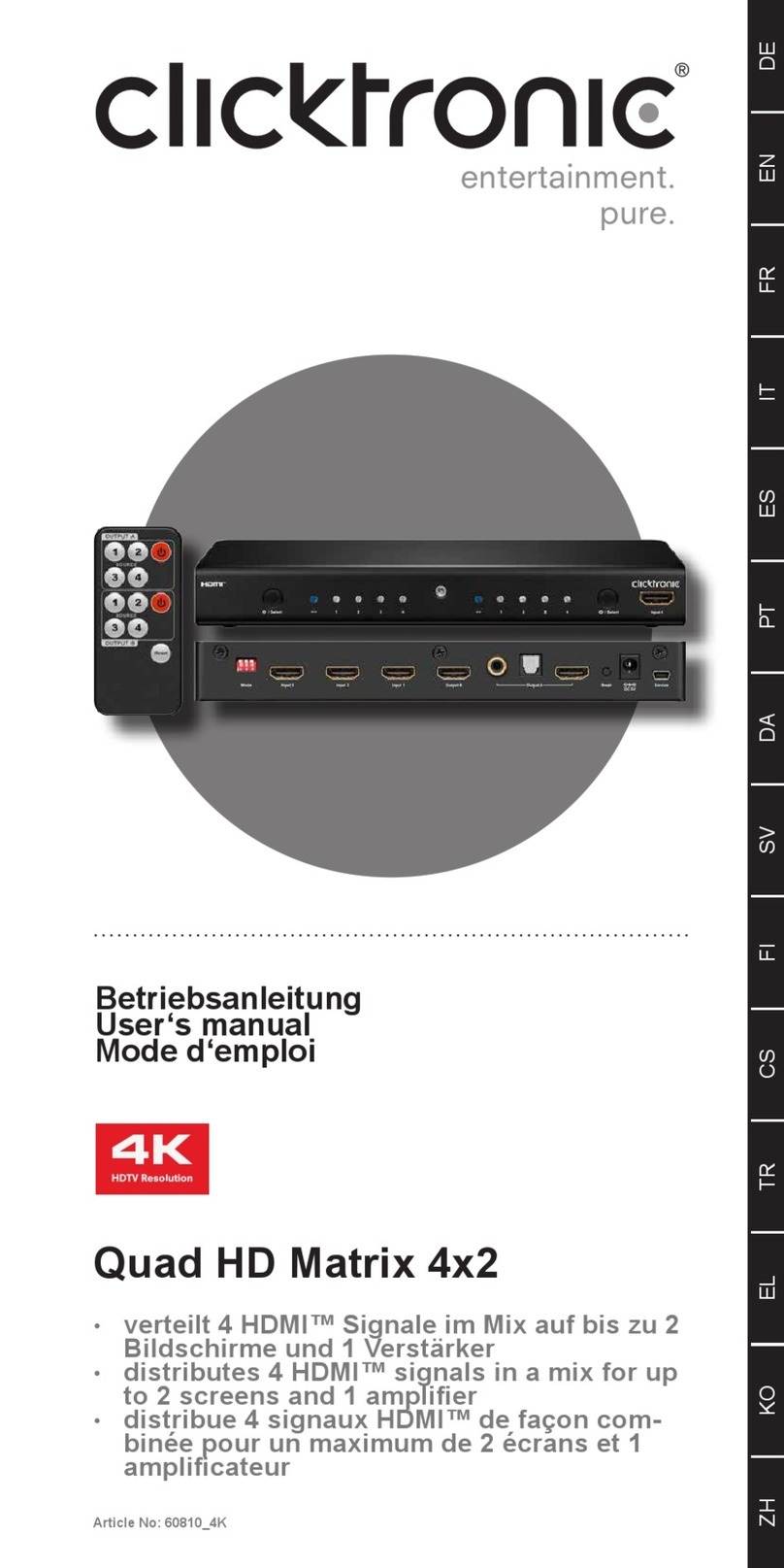 ClickTronic Quad HD Matrix 4x2 user manual