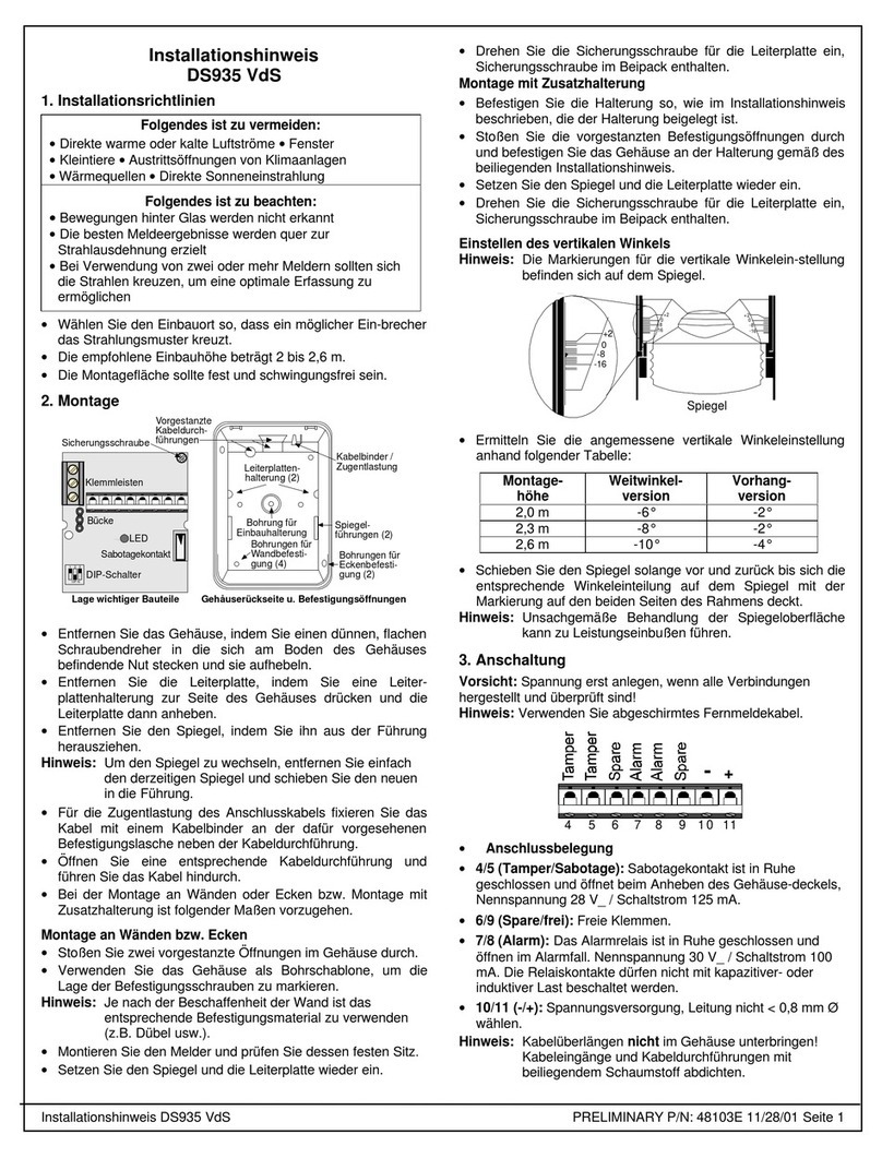 Bosch DS935 VdS installation instructions
