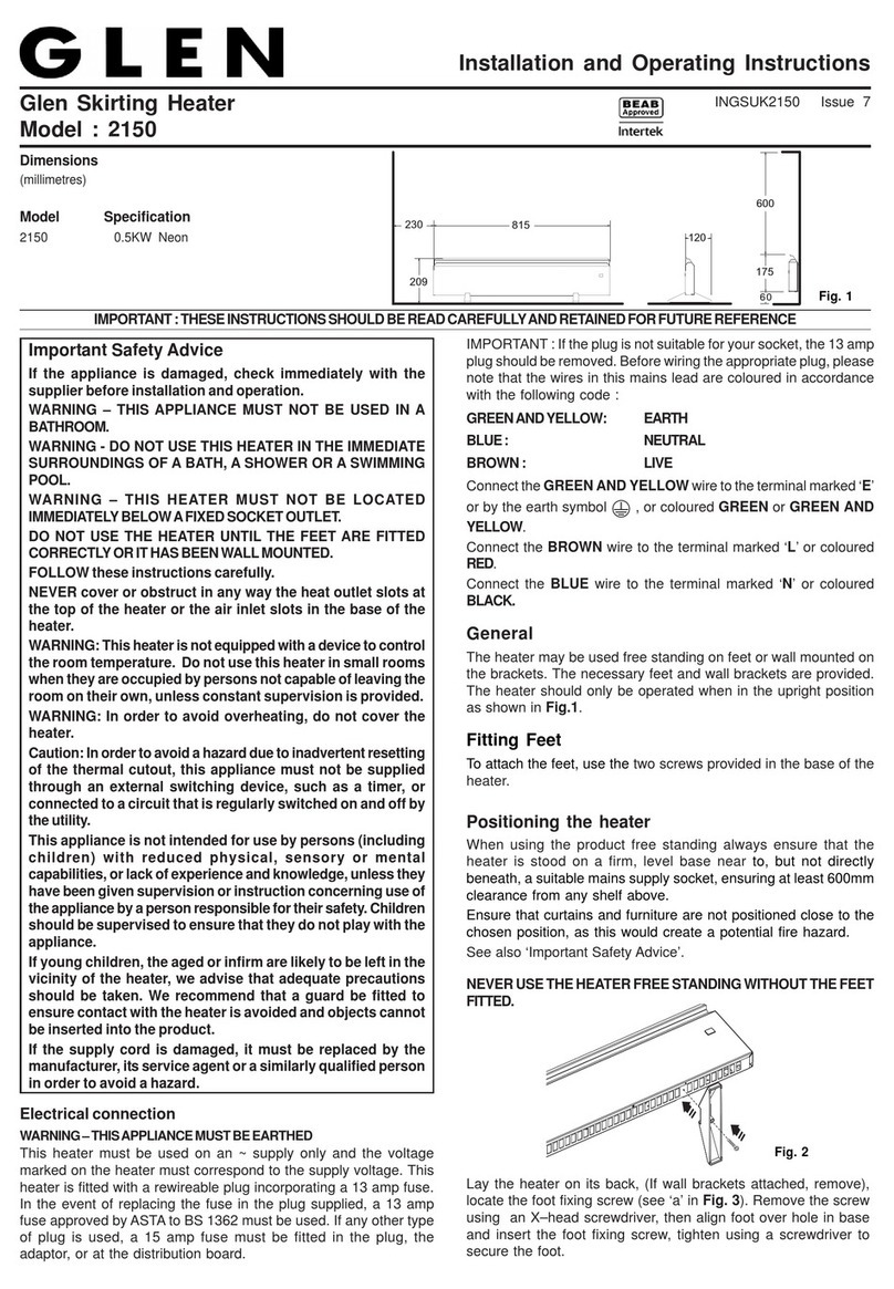 Glen 2150 Installation and operating instructions