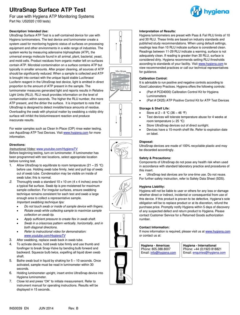 Hygiena UltraSnap US2020 quick start guide