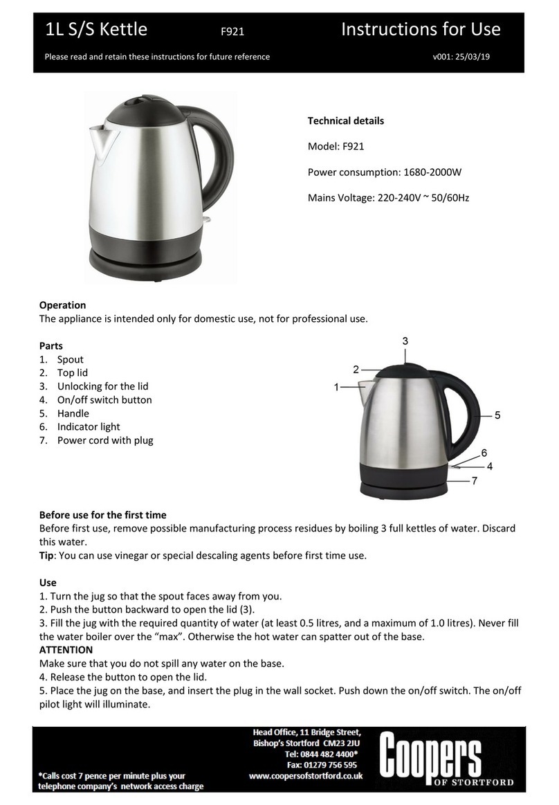 Coopers of Stortford F921 Instructions for use