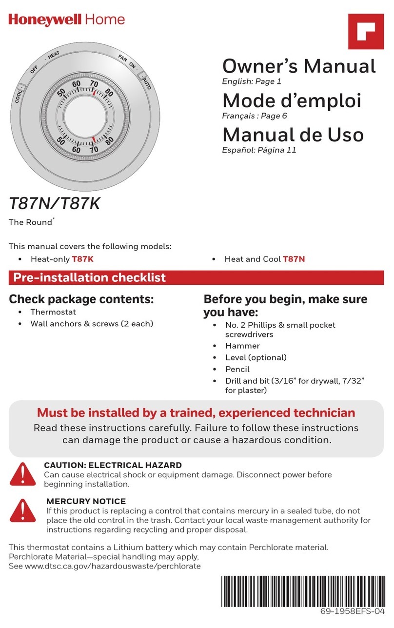 Honeywell Home T87N owner's manual