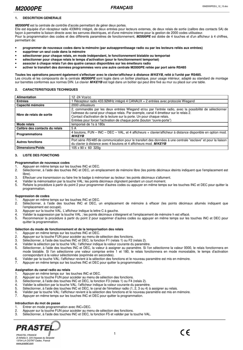PRASTEL M2000PE quick start guide