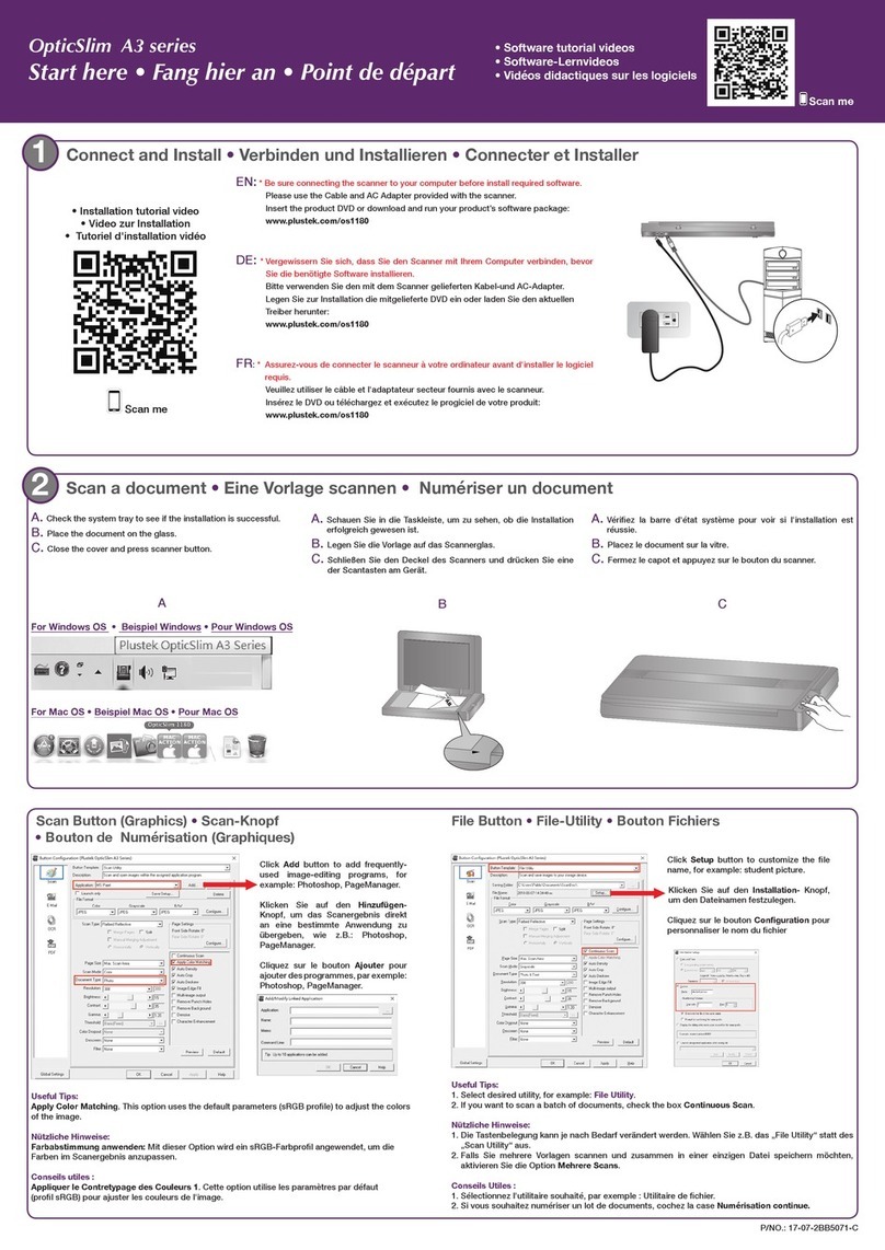 Plustek OpticSlim A3 Series Instruction Manual