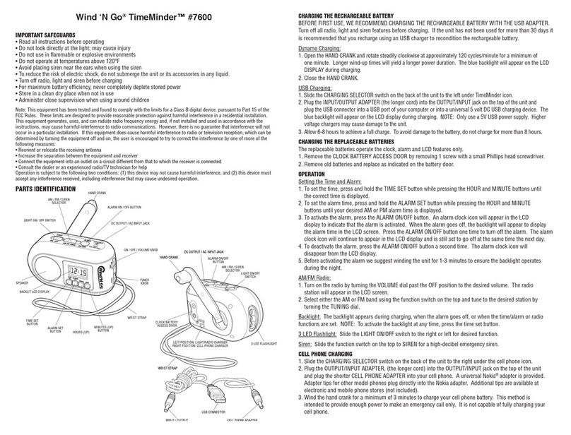 Athena Wind N Go TimeMinder 7600 operating instructions
