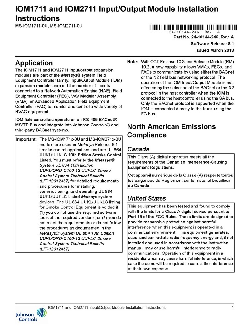 Johnson Controls IOM1711 User manual
