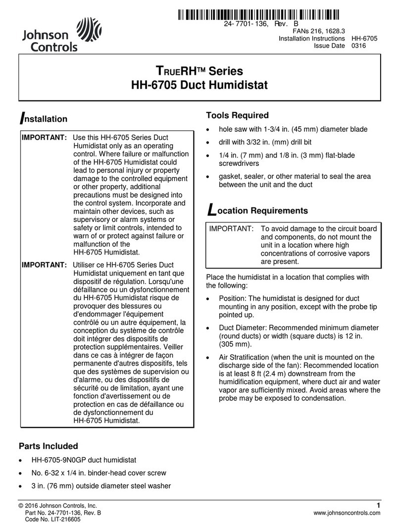 Johnson Controls TrueRH Series User manual