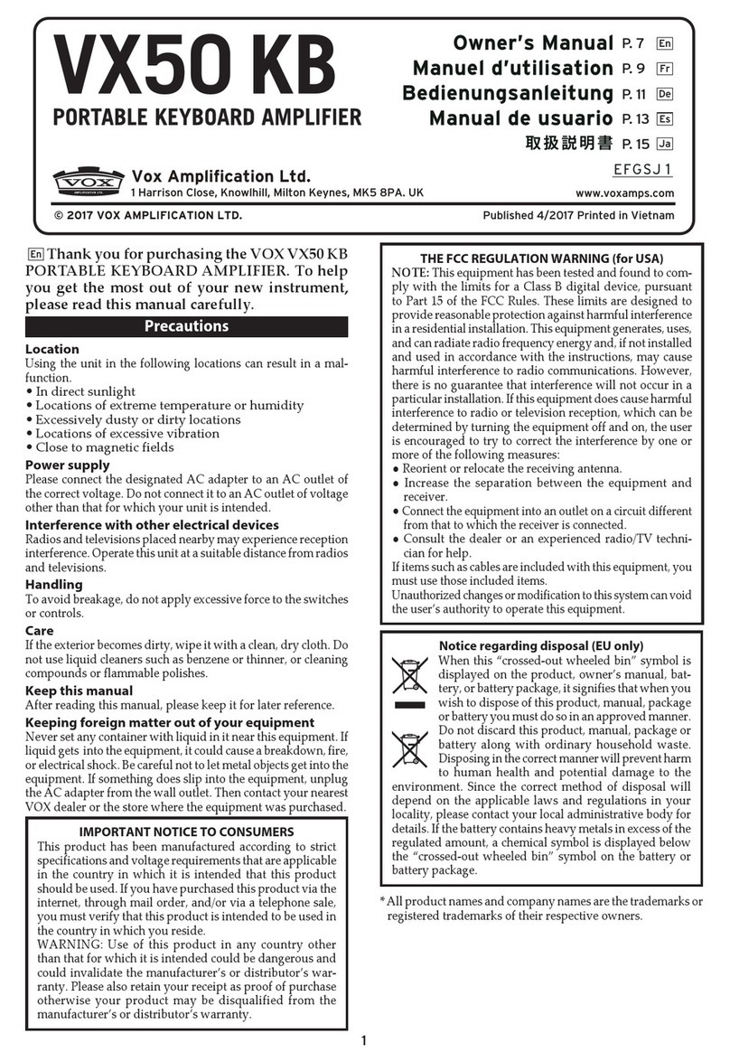 VOX Amplification VX50 KB owner's manual