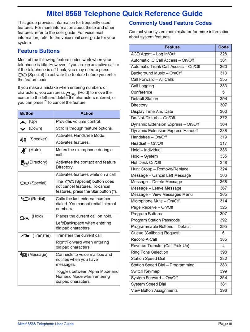 Mitel 8568 Quick reference guide