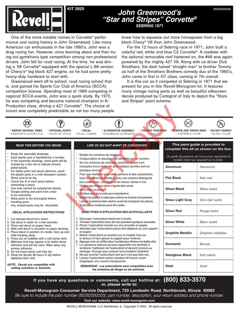 REVELL John Greenwood’s Star and Stripes Corvette SEBRING... Assembly manual REVELL John Greenwood’s Star and Stripes Corvette SEBRING... Assembly manual