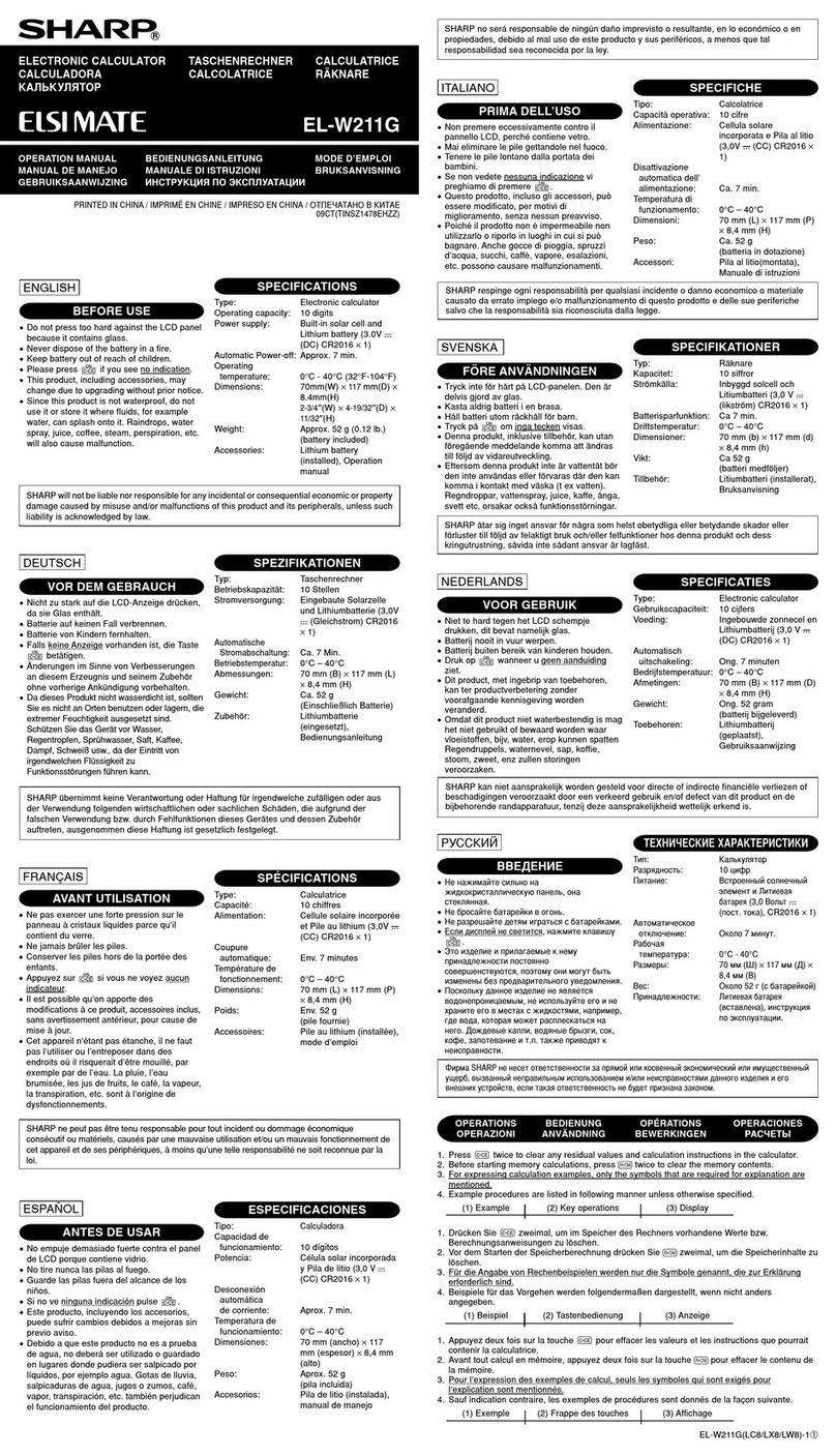 Sharp ELSIMATE EL-W211G User manual