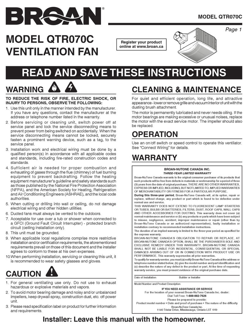 Broan QTR070C User manual