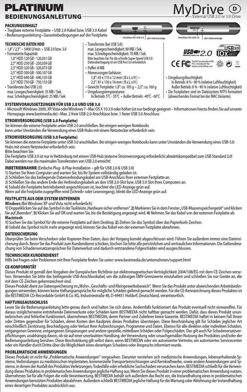 Platinum MyDrive Series operating instructions