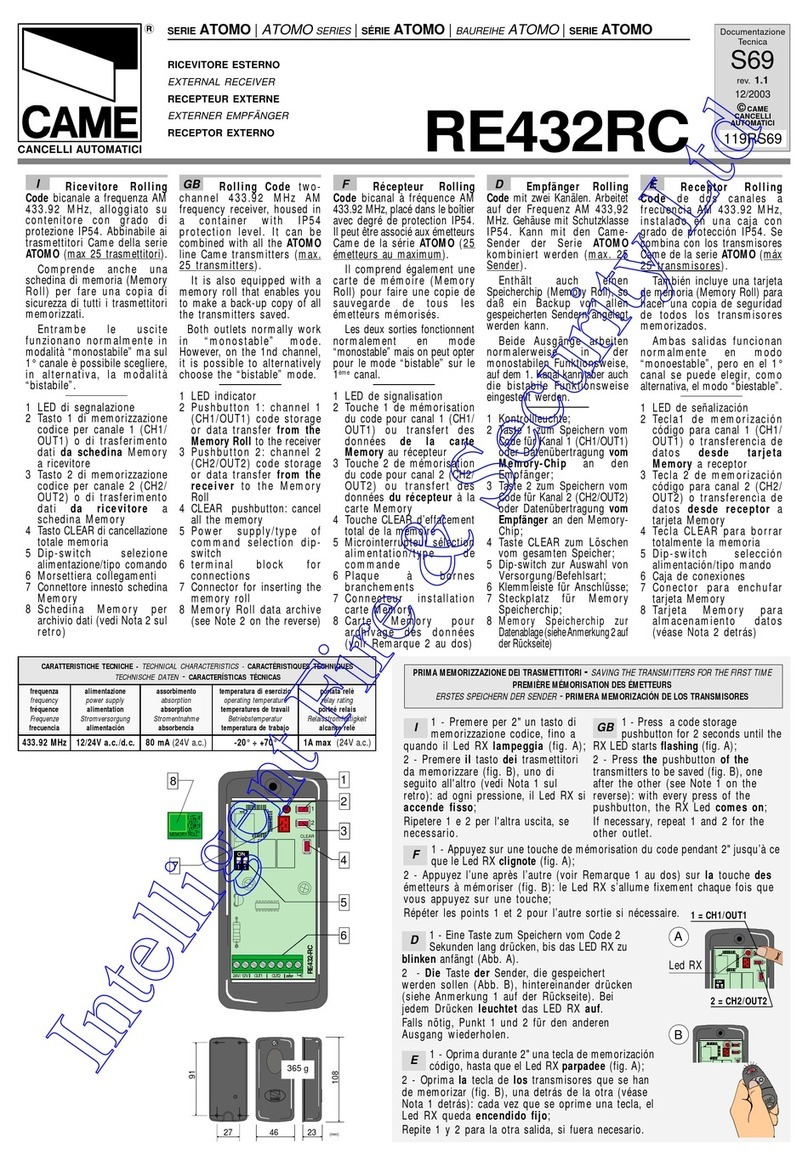 CAME ATOMO Series User manual