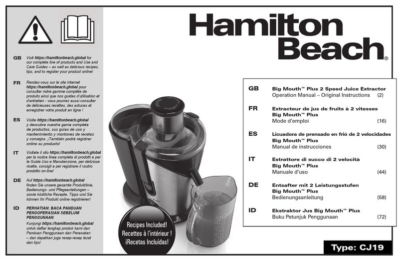 Hamilton Beach Big Mouth Plus 2 Speed Juice Extractor Operation manual Hamilton Beach Big Mouth Plus 2 Speed Juice Extractor Operation manual