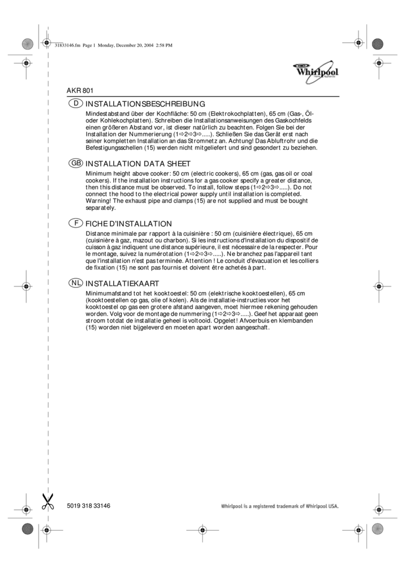 Whirlpool AKR 801 Installation datasheet