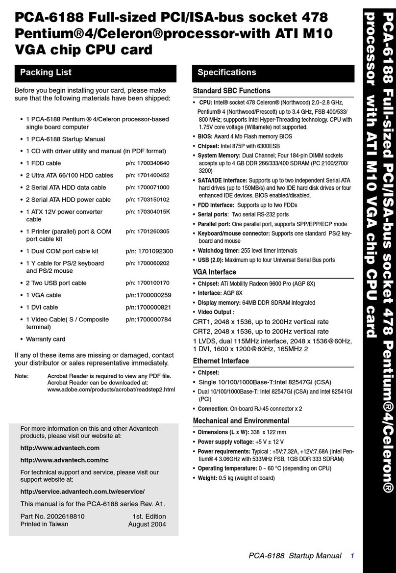 Advantech PCA-6188 Installation and operation manual