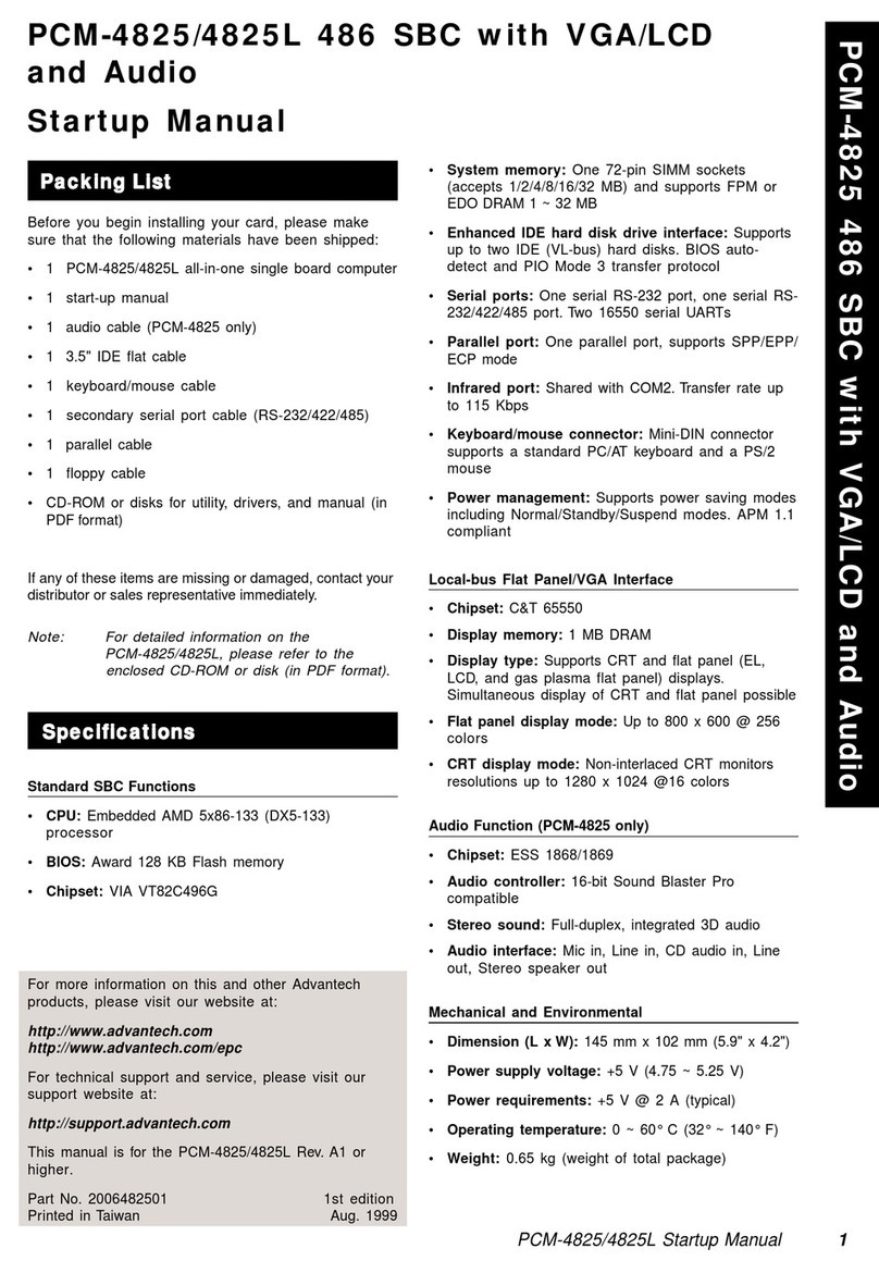 Advantech PCM-4825 Startup manual