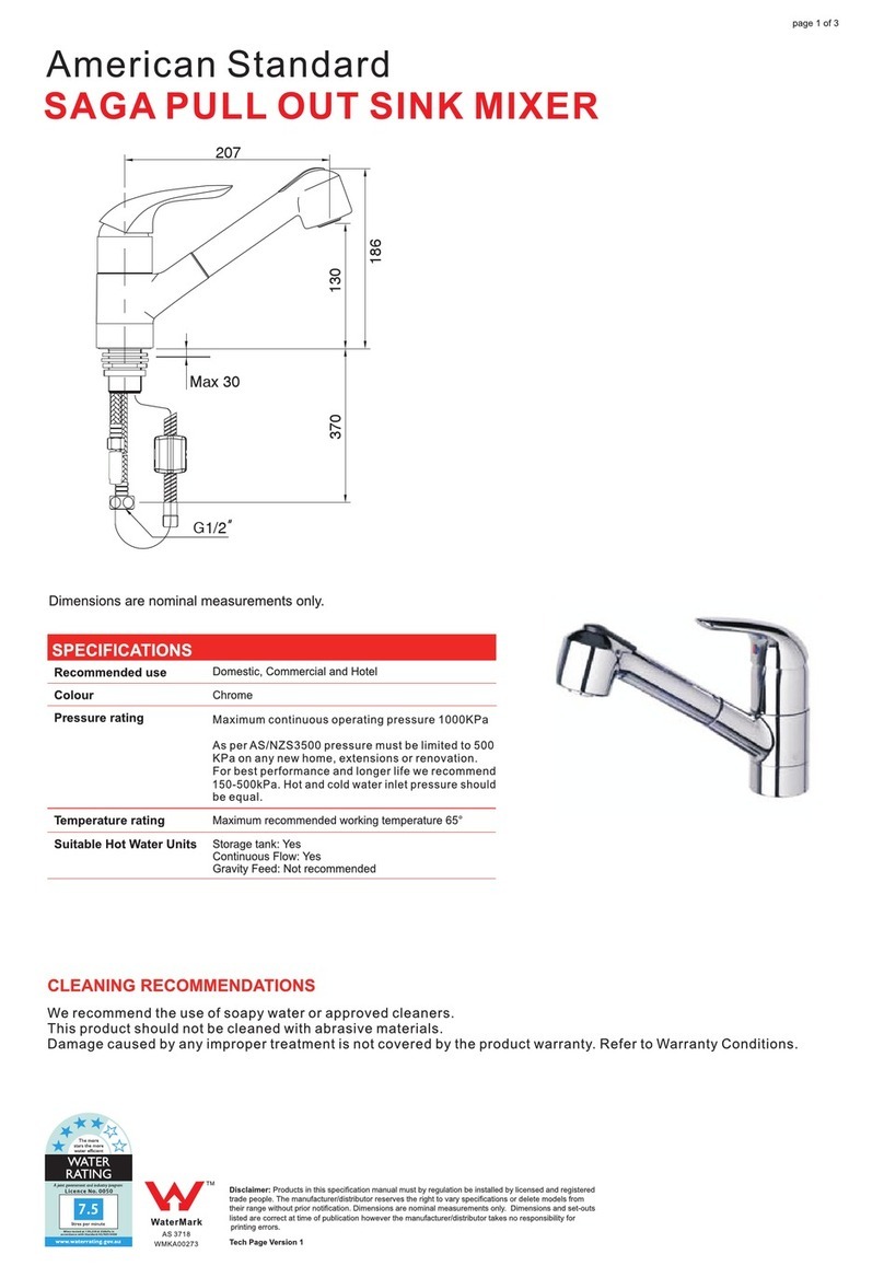 American Standard Saga Pull Out Sink Mixer installation instructions American Standard Saga Pull Out Sink Mixer installation instructions