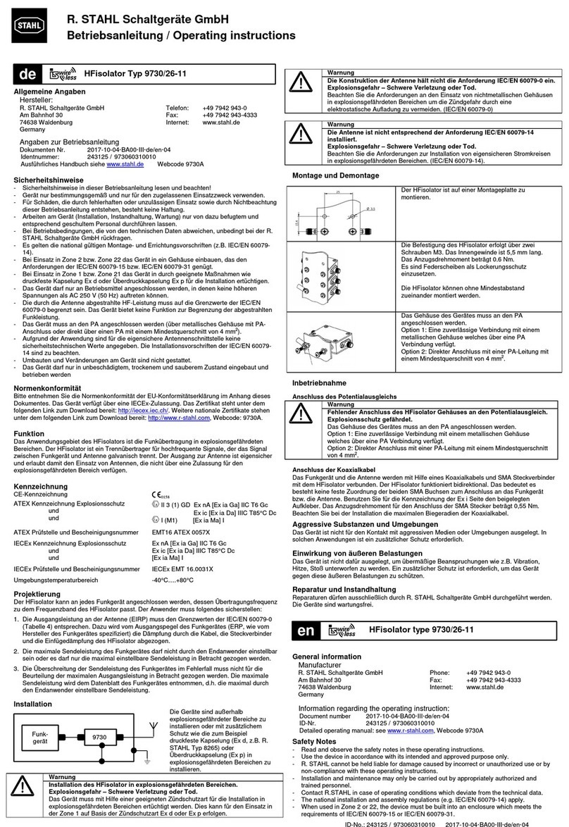 Stahl HFisolator 9730/26-11 operating instructions