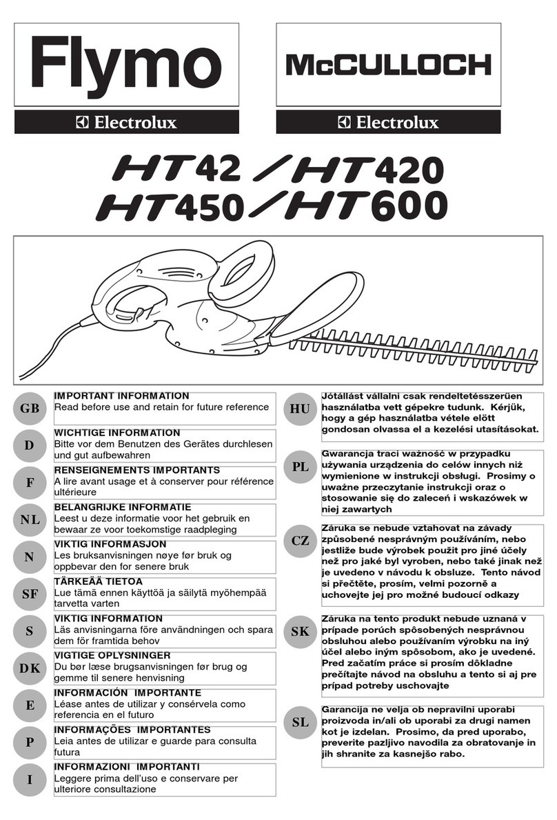 Electrolux Flymo HT42 Important information