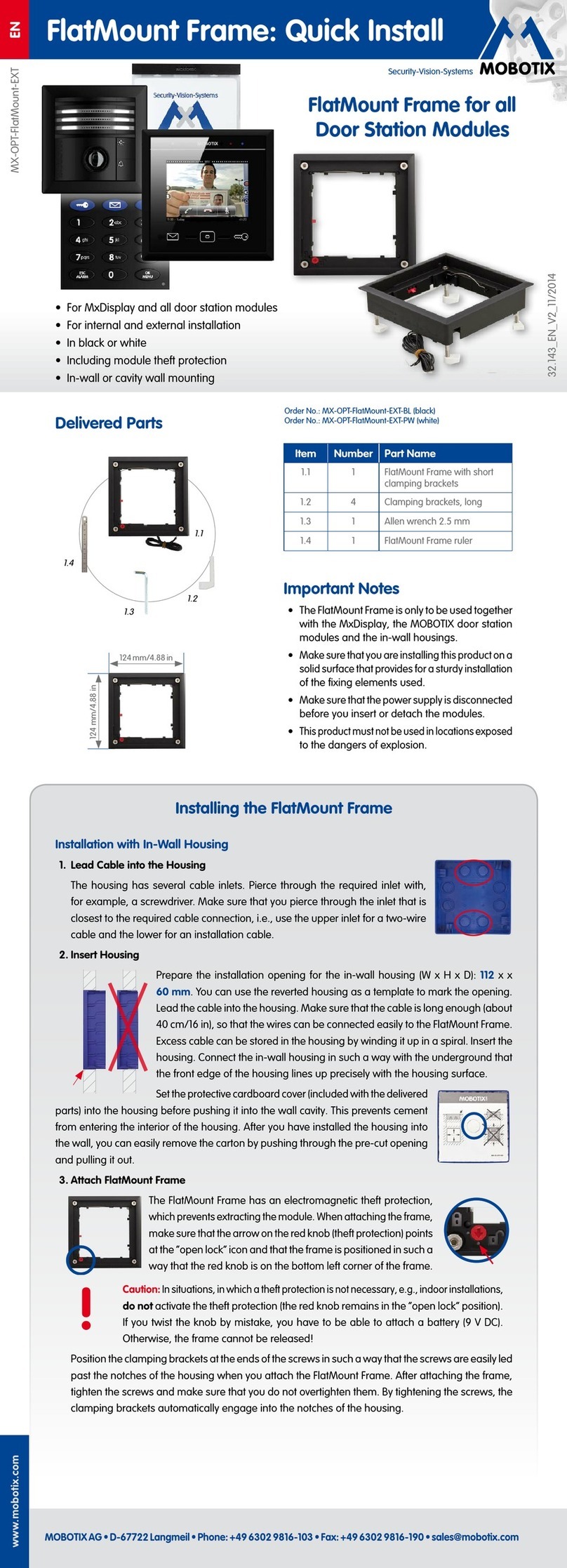 Mobotix MX-OPT-FlatMount-EXT Series Quick install