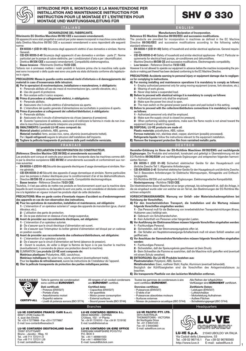 LU-VE SHVN Series Installation and maintenance  instruction