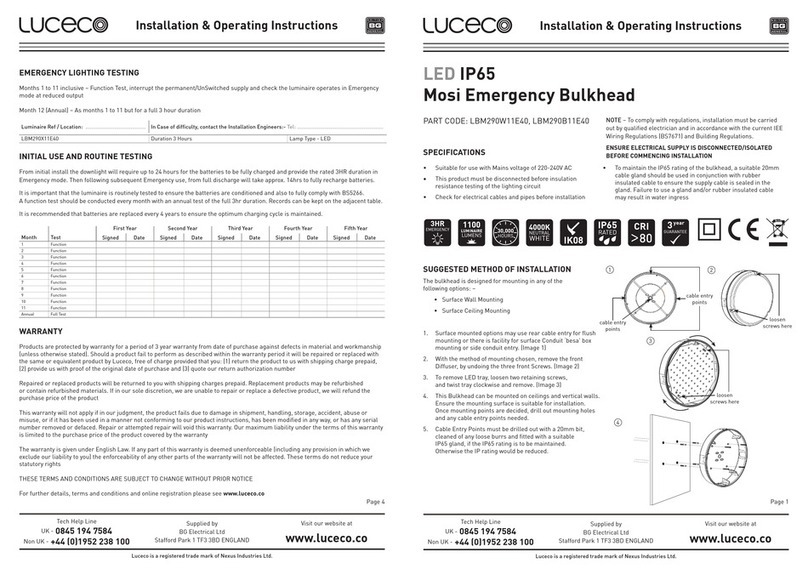 luceco LBM290W11E40 Installation & operating instructions