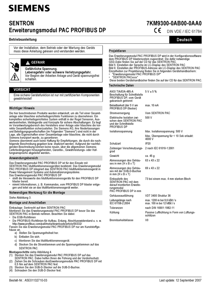 Siemens SENTRON PAC PROFIBUS DP operating instructions