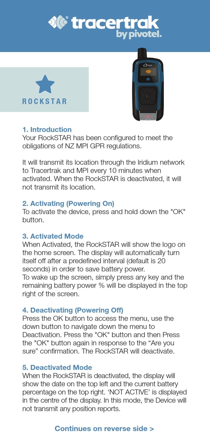 Pivotel Tracertrak RockSTAR quick start guide