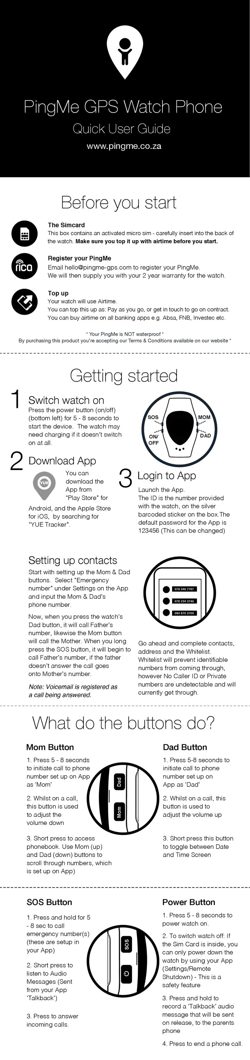 PINGME GPS Watch Phone Quick user guide