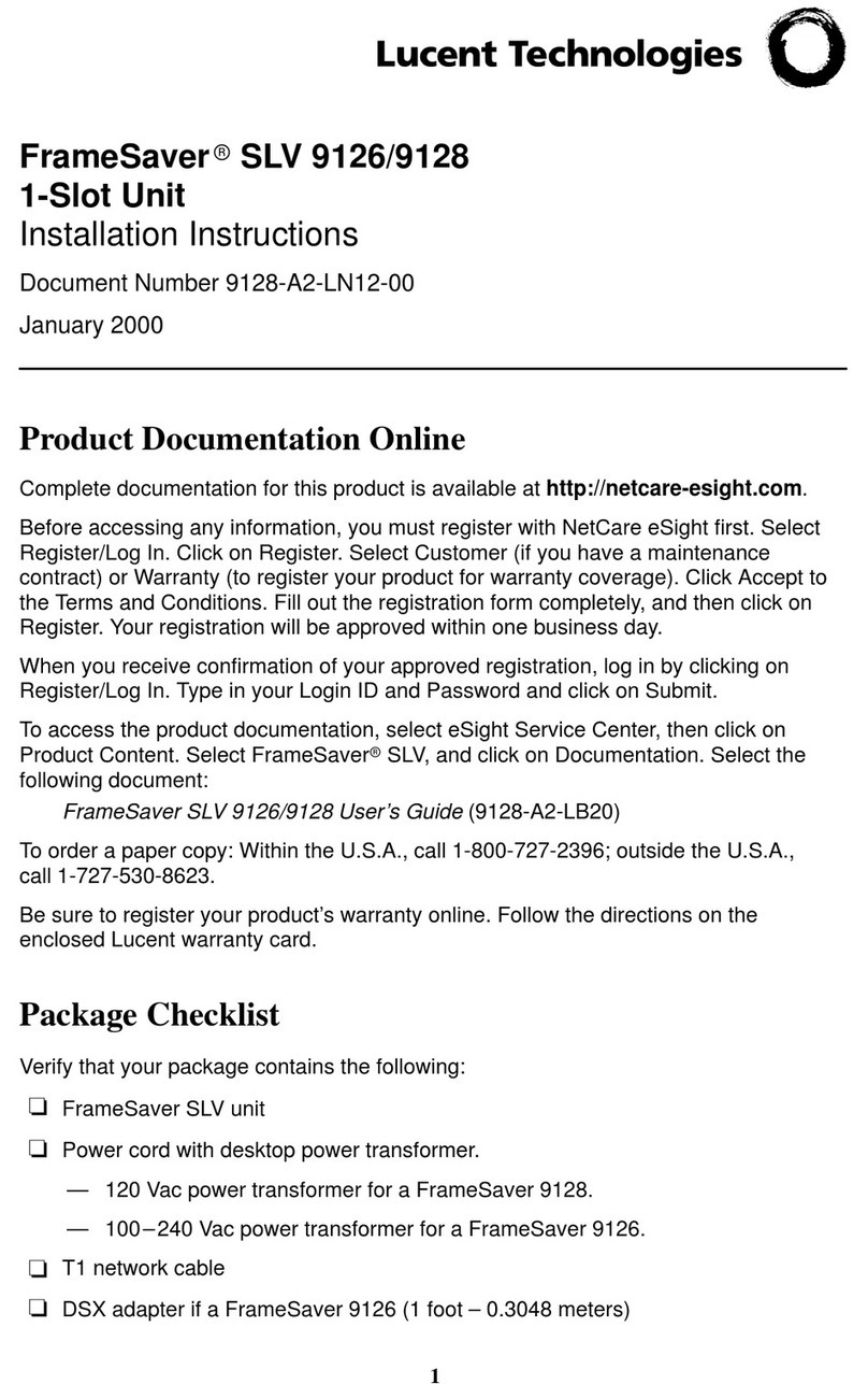 Lucent Technologies FrameSaver SLV 9126 installation instructions