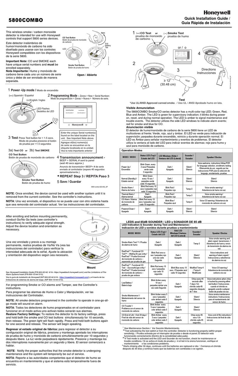 Honeywell 5800COMBO Quick installation guide Honeywell 5800COMBO Quick installation guide