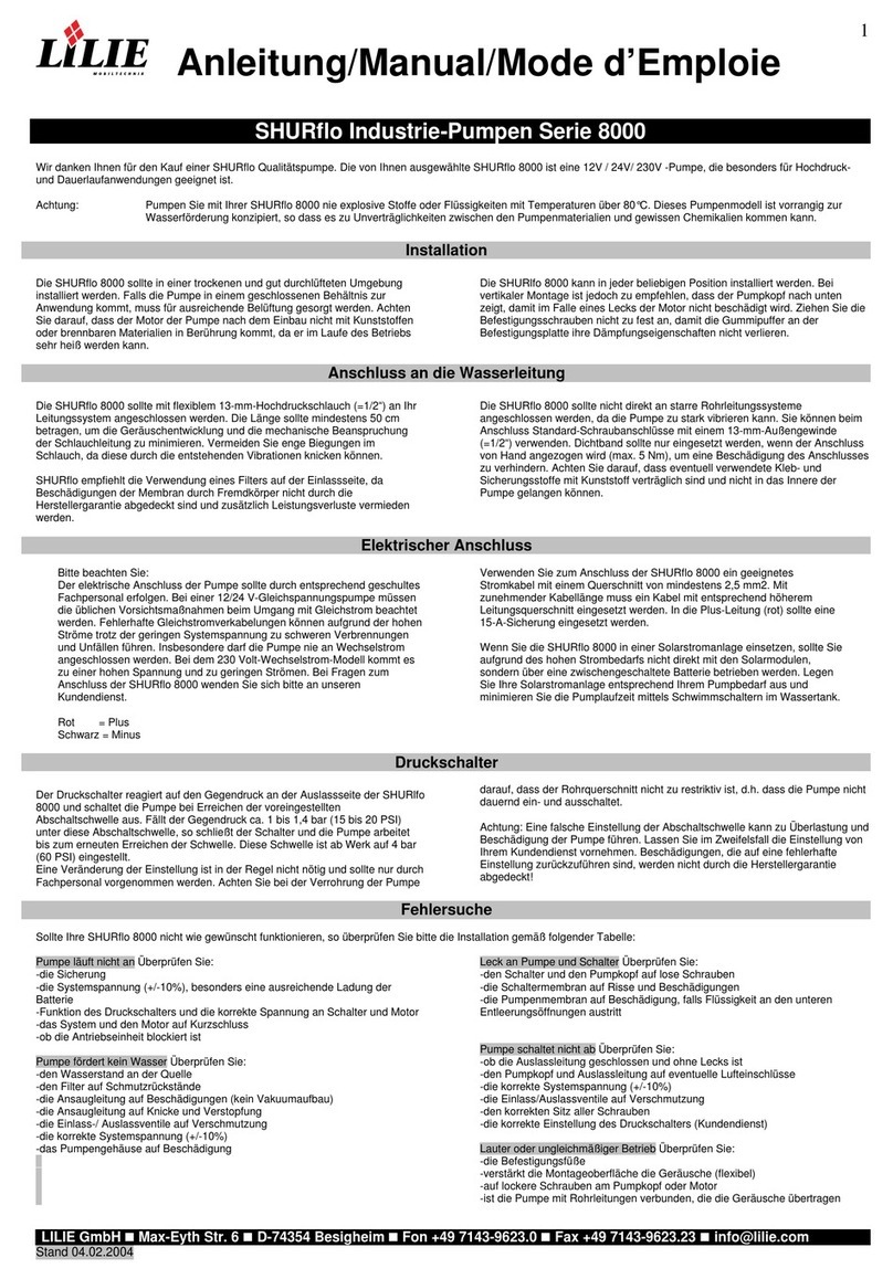Lilie Shurflo 8000 Series Installation and operation manual Lilie Shurflo 8000 Series Installation and operation manual