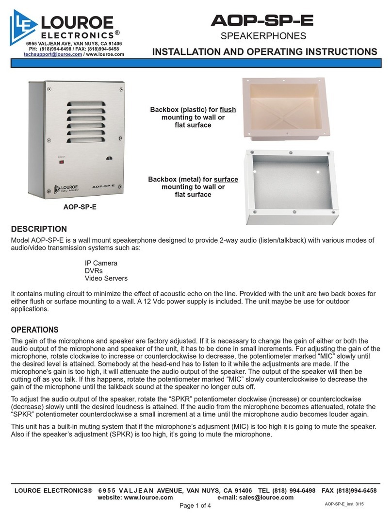 Louroe Electronics AOP-SP-E Installation and operating instructions