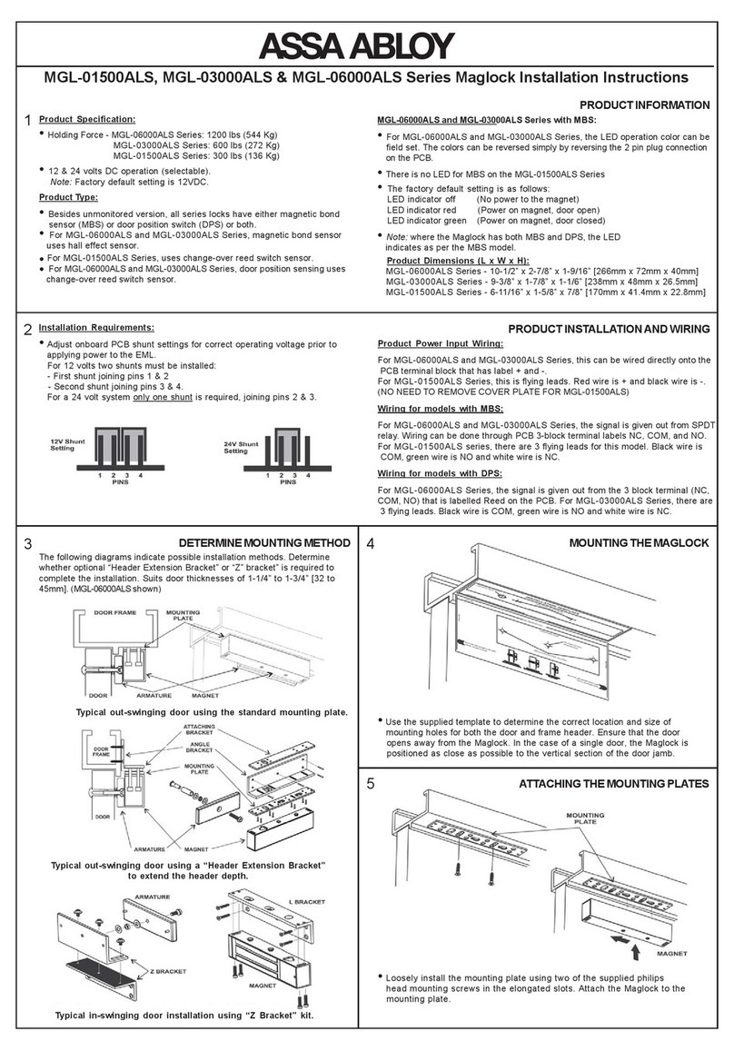 Assa Abloy MGL-01500ALS Series User manual Assa Abloy MGL-01500ALS Series User manual