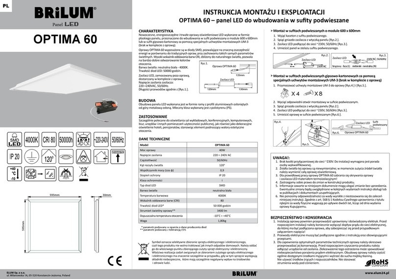 Brilum OPTIMA 60 Installation and operating manual