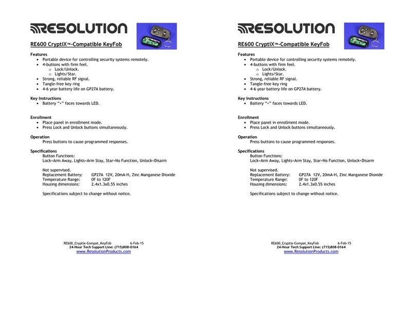 Resolution CryptiX-Compatible KeyFob RE600 User manual