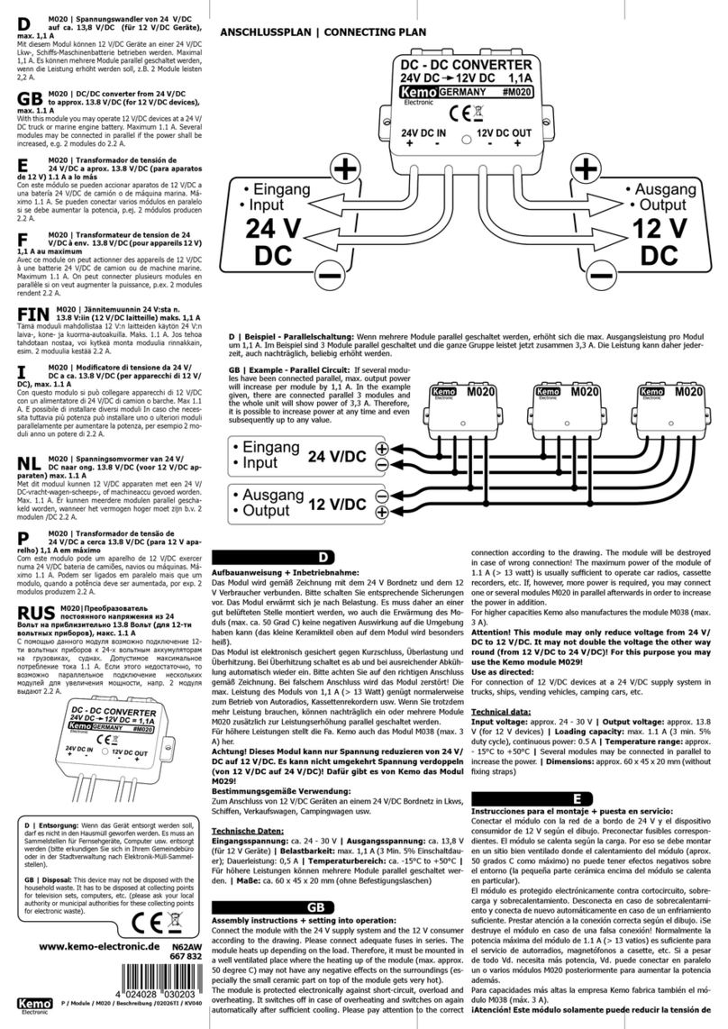 Kemo Electronic M020 Assembly instructions and operation manual Kemo Electronic M020 Assembly instructions and operation manual
