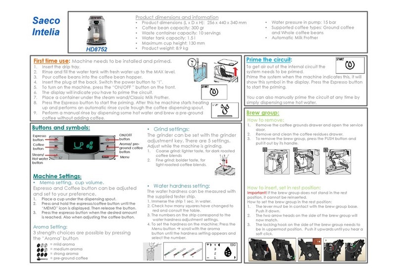 Philips Saeco Intelia HD8752 CHEAT SHEET