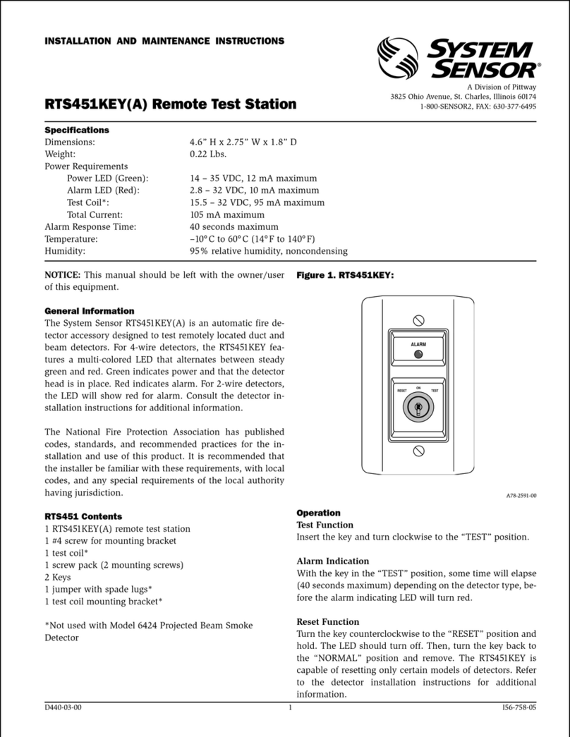 Pittway System Sensor RTS451KEY Installation and maintenance instructions
