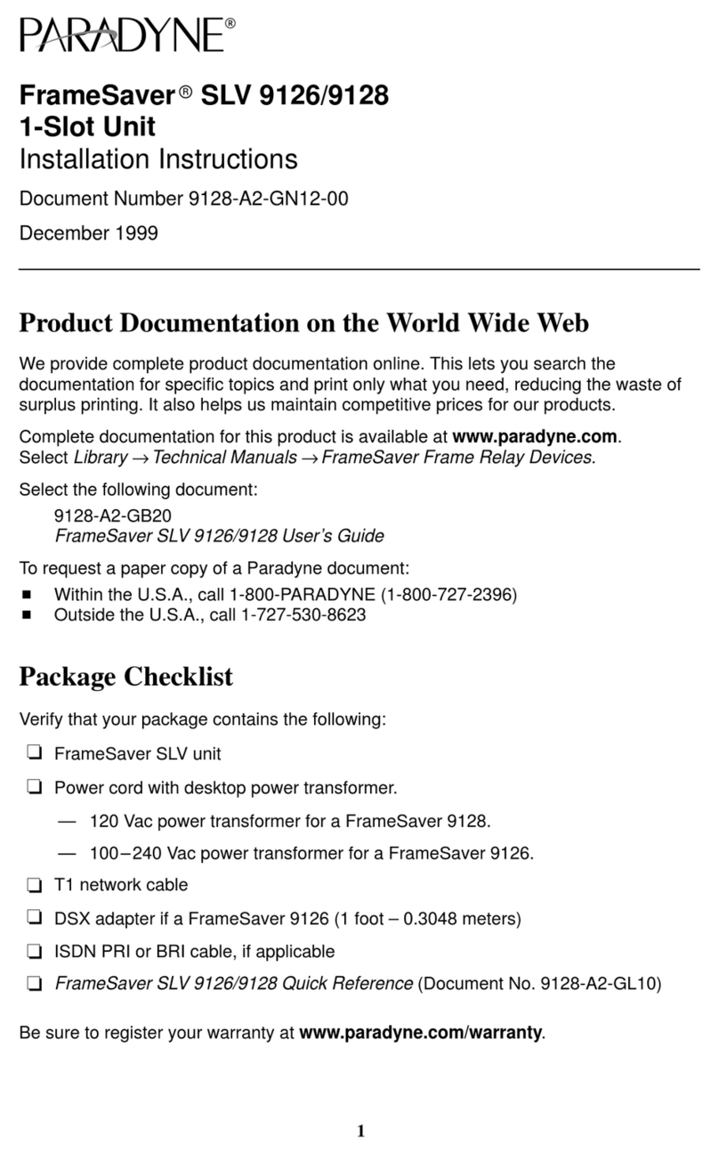 Paradyne FrameSaver SLV 9126 installation instructions