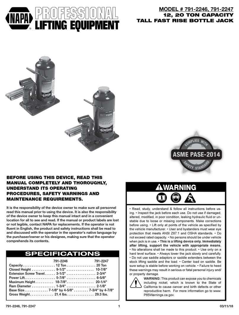 Napa 791-2246 Operating manual & parts list