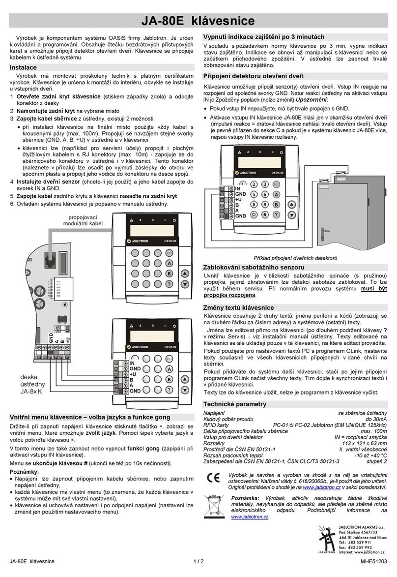 jablotron JA-80E quick start guide