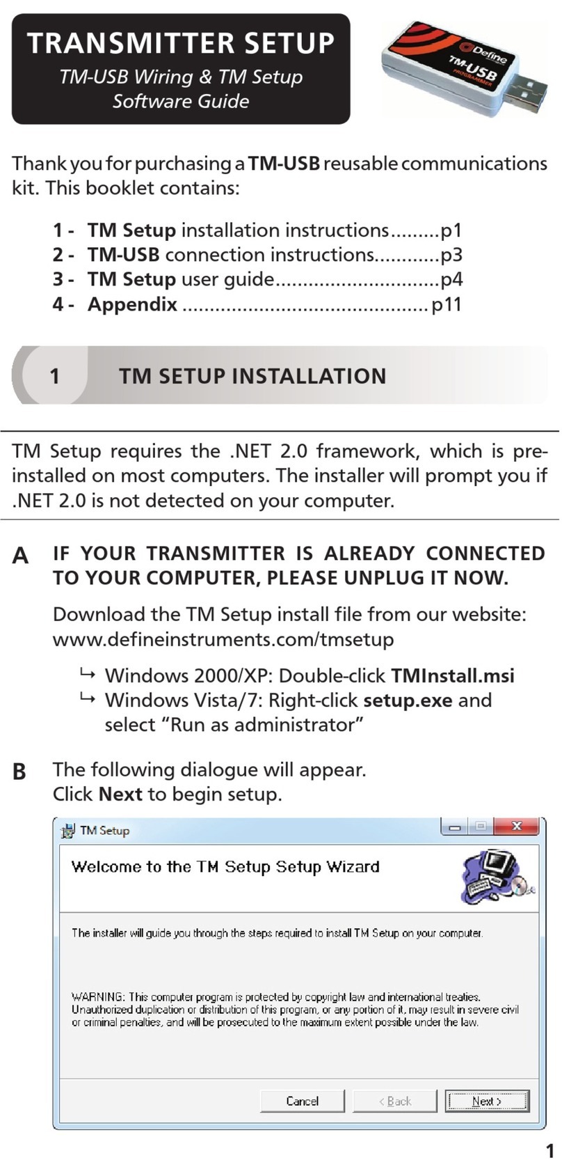 Define Instruments TM-USB Setup