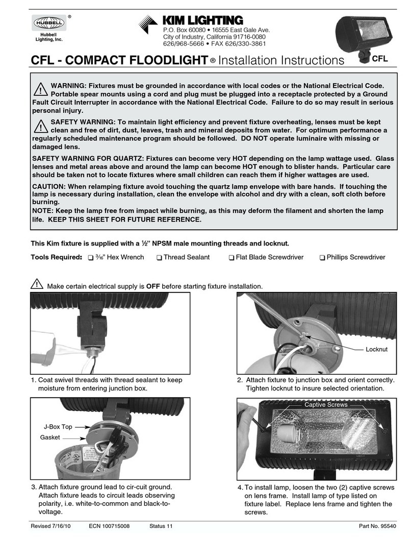 Hubbel KIM LIGHTING CFL installation instructions