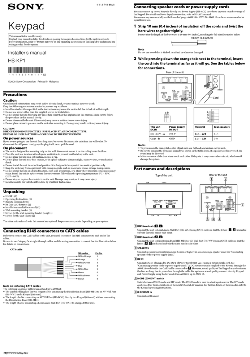 Sony HS-KP1 Installer manual