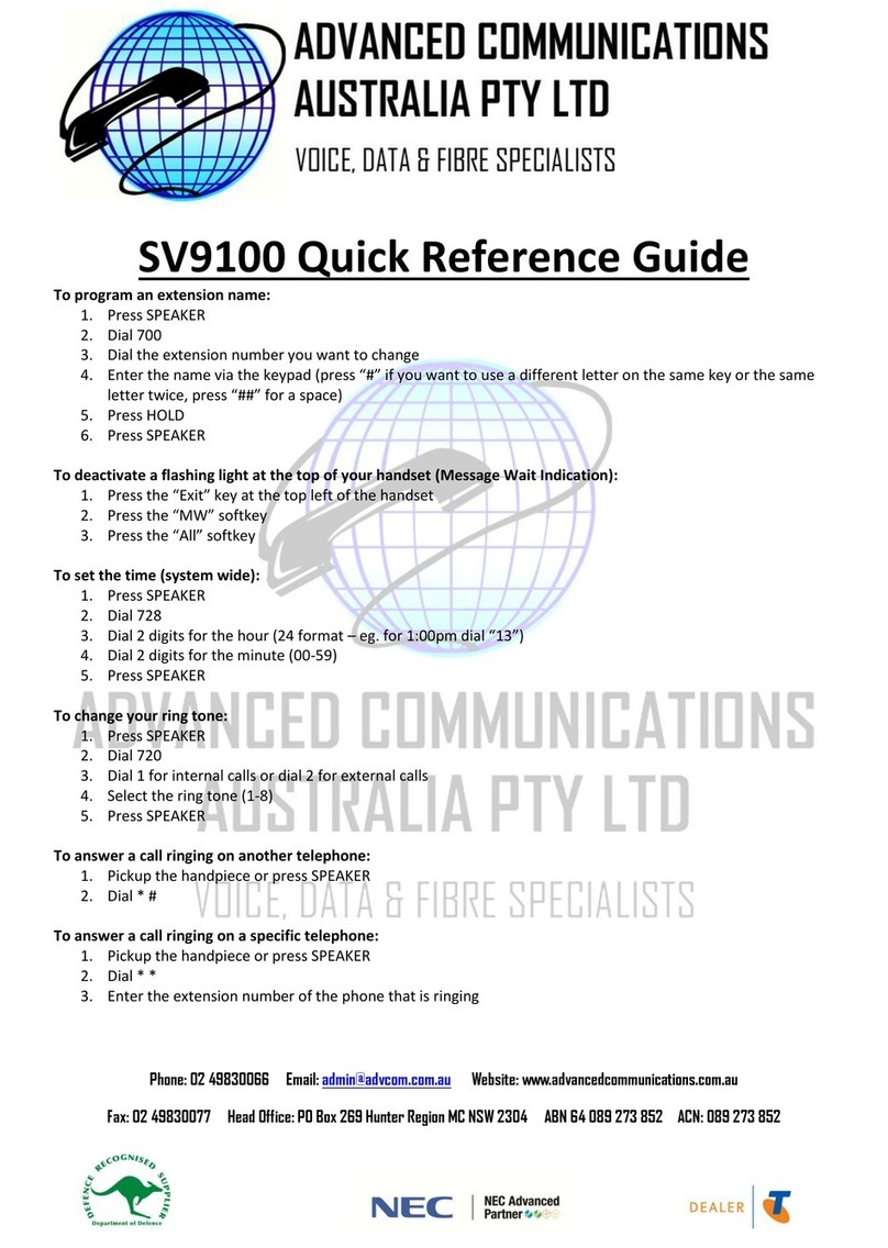 NEC Univerge SV9100 Quick reference guide
